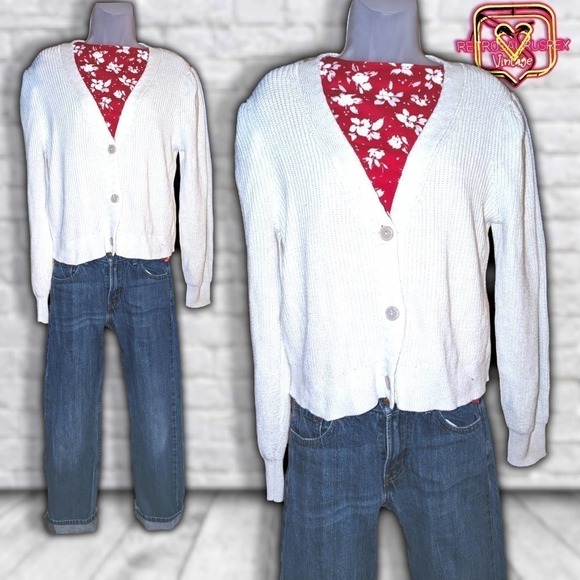 Aerie Retro Puff Shoulder Knit Cardigan Sweater, XL - Picture 1 of 6